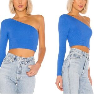 REVOLVE Blue One-Shoulder Crop Top